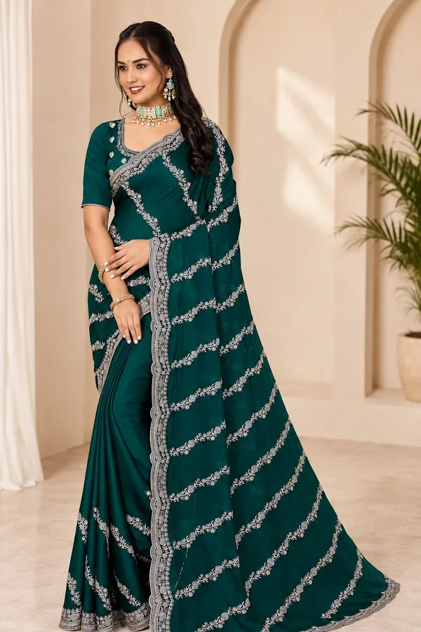 Teal_Embroidered_Saree_For_Women