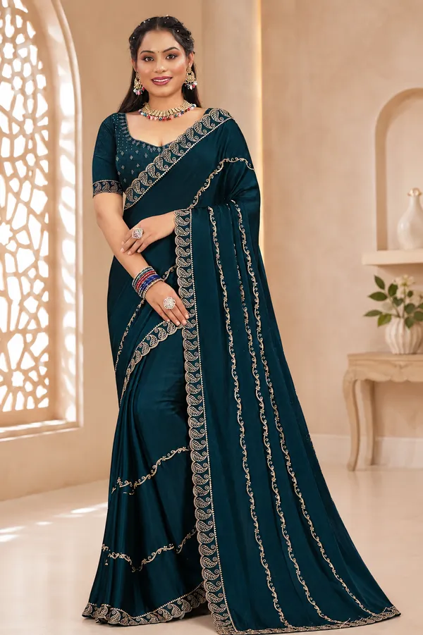 Blue_Embroidered_Paisley_Border_Saree_for_Women