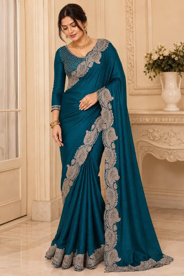Teal_Embroidered_Saree_for_Women