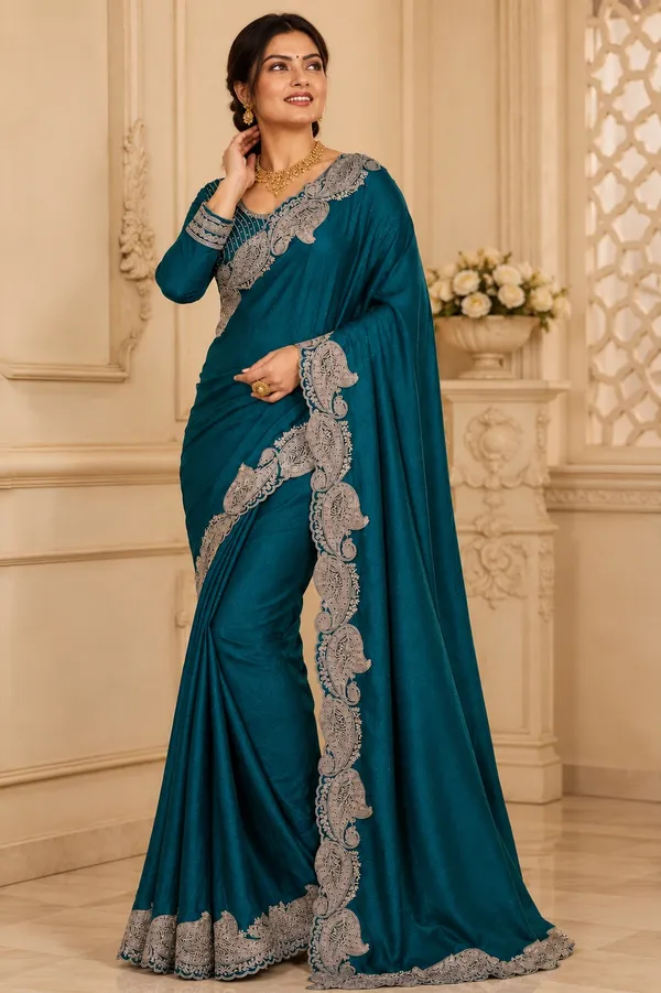 Teal_Embroidered_Saree_for_Women
