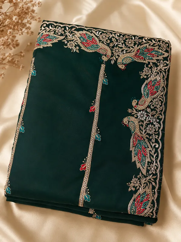 Dark_Green_Embroidered_Saree_for_Women