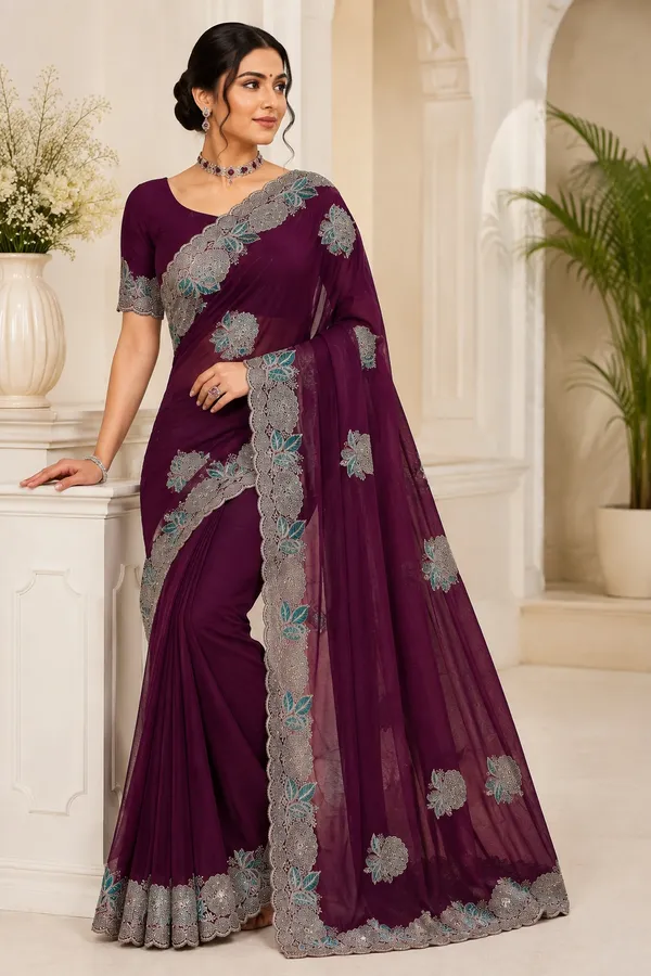 Purple_Embroidered_Floral_Saree_For_Women