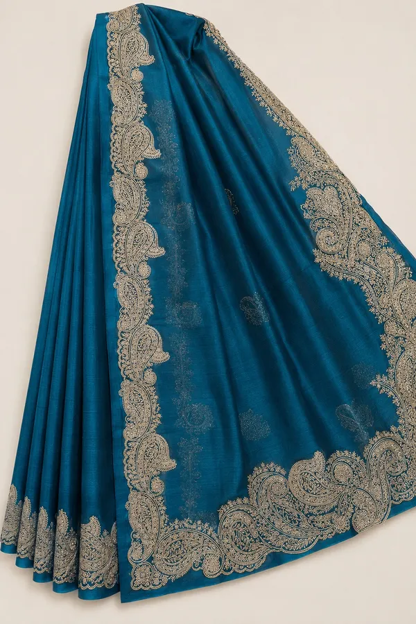 Teal_Embroidered_Saree_for_Women