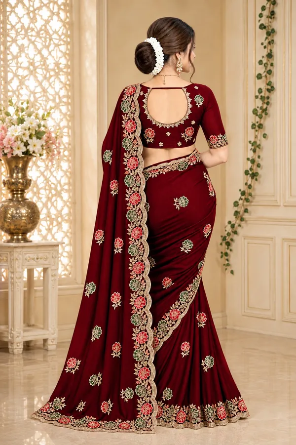 Maroon_Embroidered_Saree_For_Women