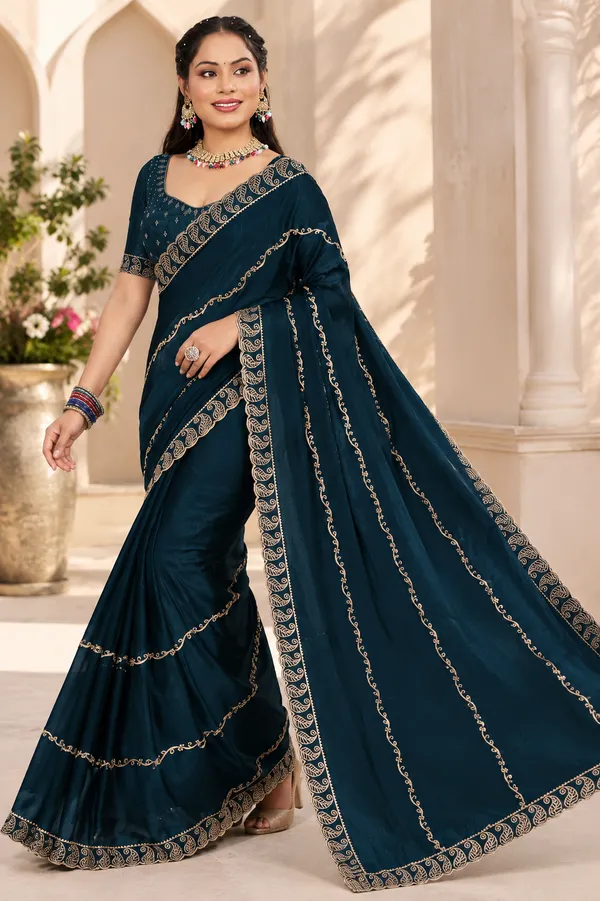 Blue_Embroidered_Paisley_Border_Saree_for_Women