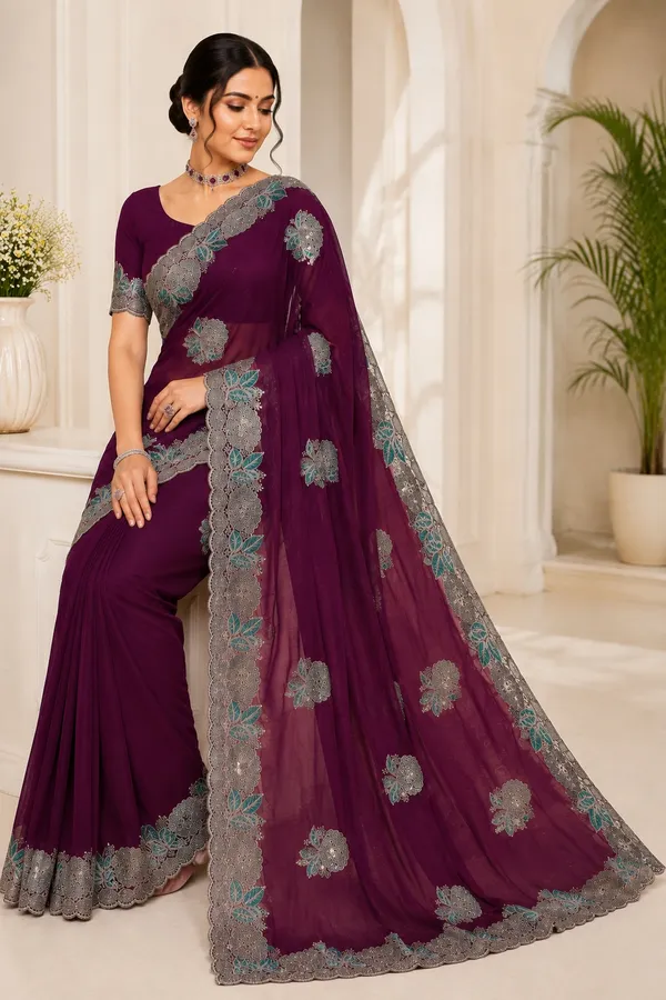 Purple_Embroidered_Floral_Saree_For_Women