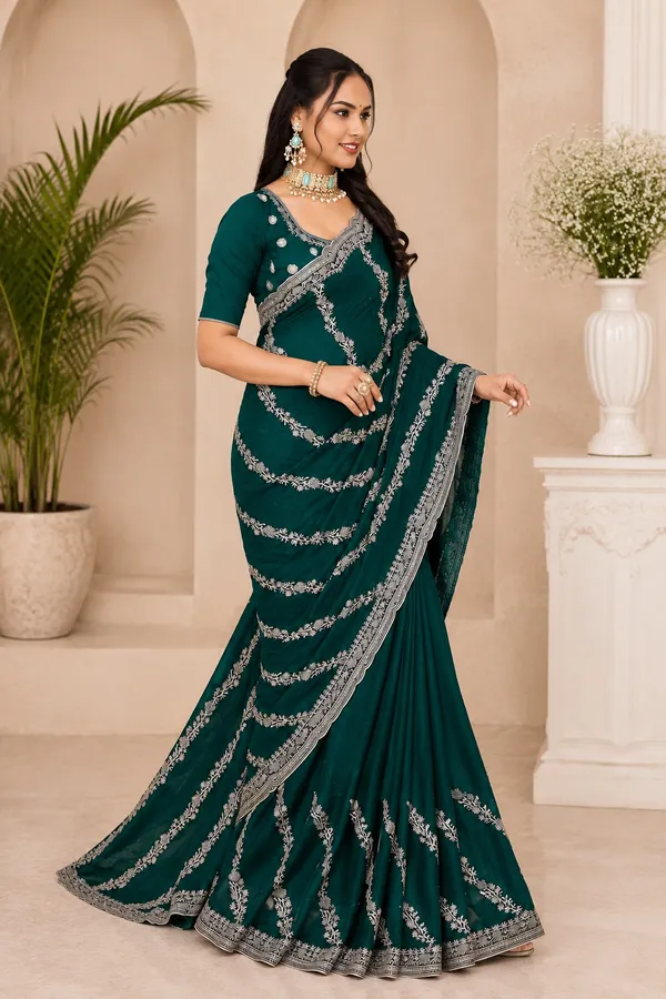 Teal_Embroidered_Saree_For_Women