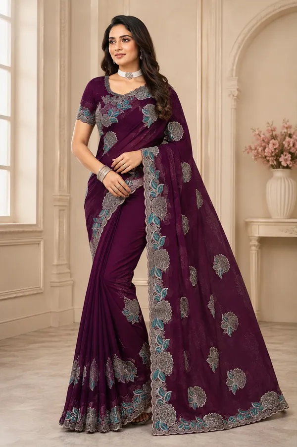 Purple_Embroidered_Floral_Saree_For_Women