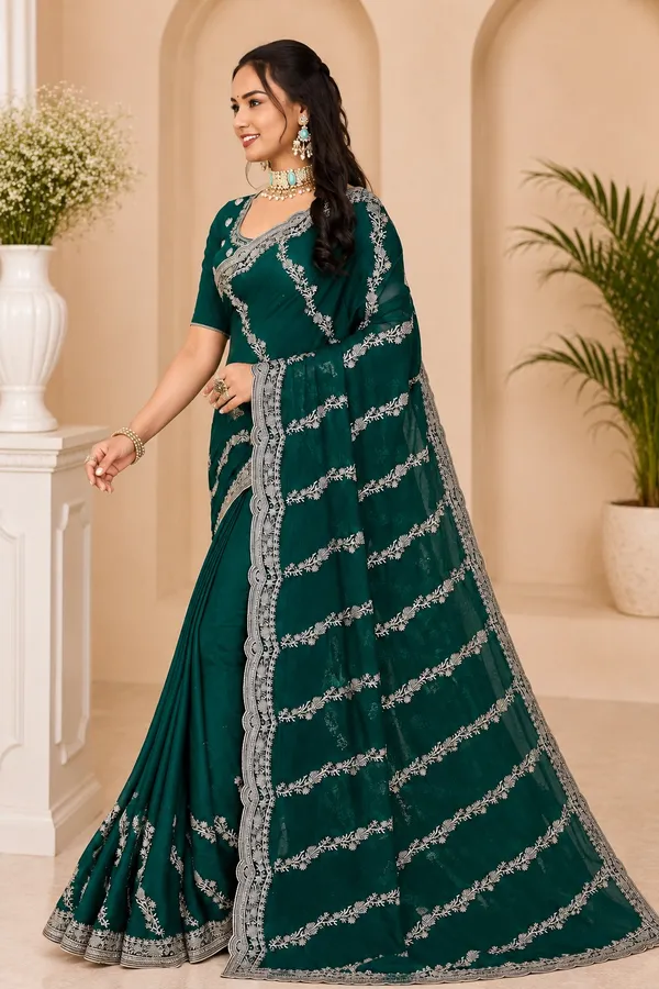 Teal_Embroidered_Saree_For_Women