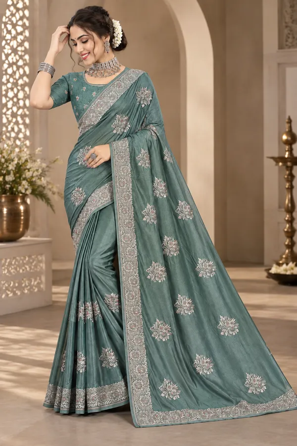 Teal_Silk_Embroidered_Saree_for_Women