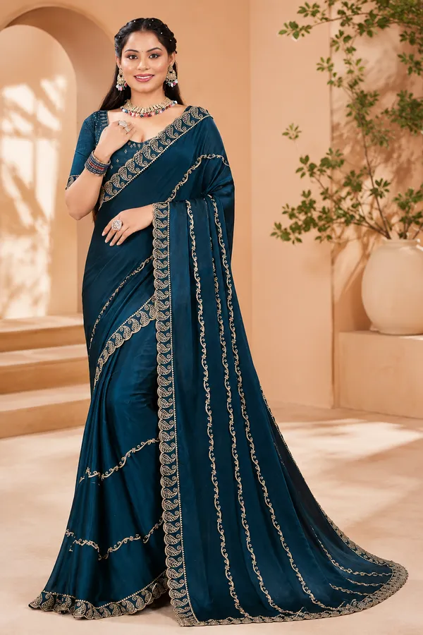 Blue_Embroidered_Paisley_Border_Saree_for_Women