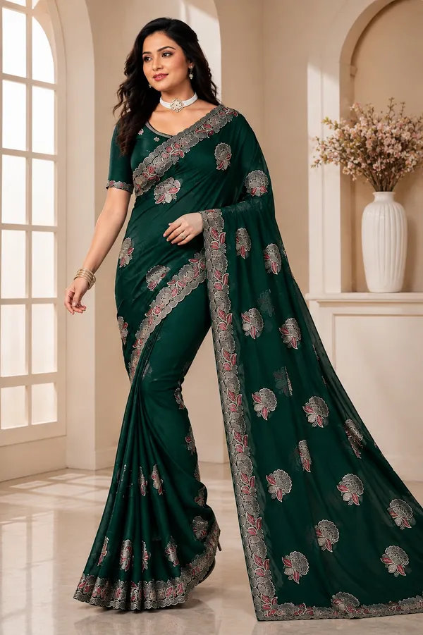 Green_Floral_Print_Saree_For_Women
