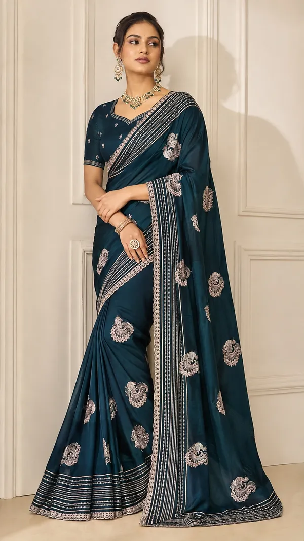 Teal_Embellished_Ethnic_Saree_For_Women
