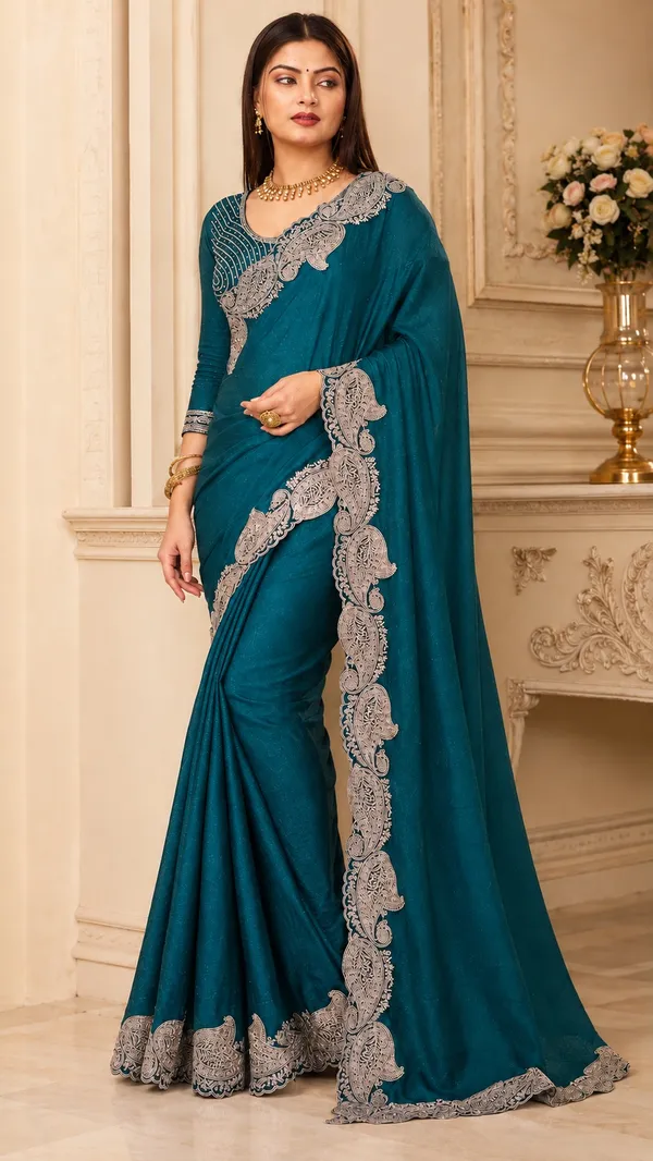 Teal_Embroidered_Saree_for_Women