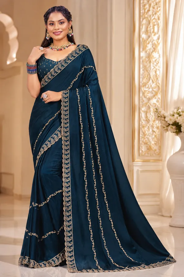 Blue_Embroidered_Paisley_Border_Saree_for_Women