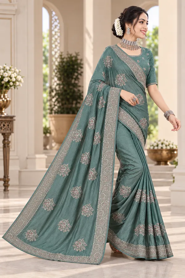 Teal_Silk_Embroidered_Saree_for_Women