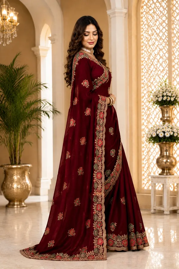 Maroon_Embroidered_Saree_For_Women