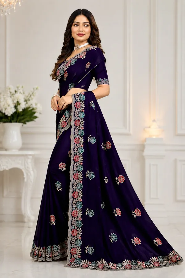 Purple_Floral_Embroidered_Saree_For_Women