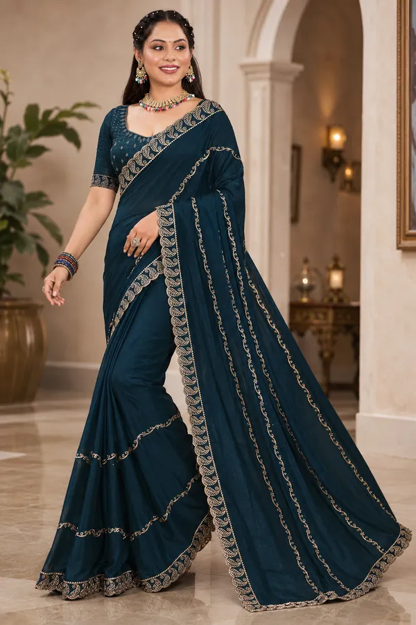 Blue_Embroidered_Paisley_Border_Saree_for_Women