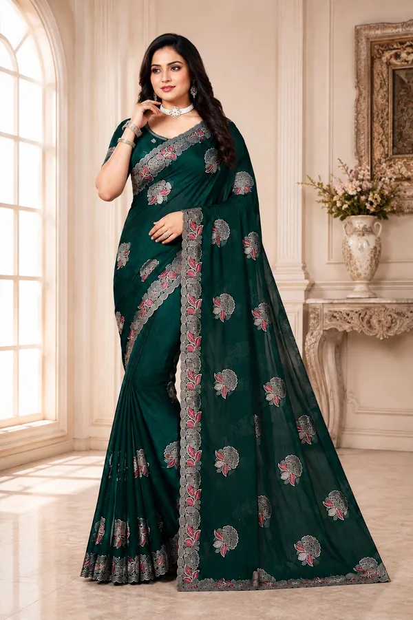 Green_Floral_Print_Saree_For_Women