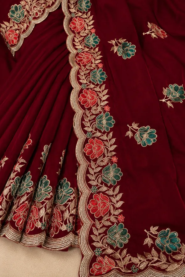 Maroon_Embroidered_Saree_For_Women