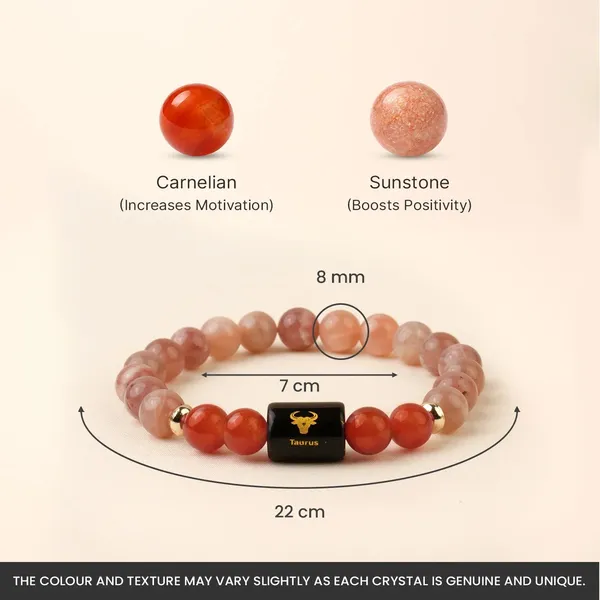 Astropreet_Taurus_Zodiac_Bracelet_Sunstone_Carnelian_Poornima_Energized
