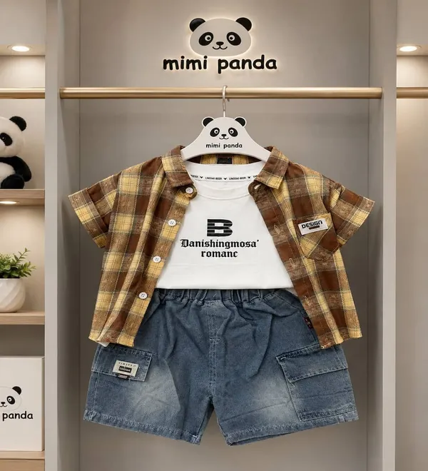 Blue_White_Cotton_Plaid_Cargo_Co_Ord_Set_For_Boys