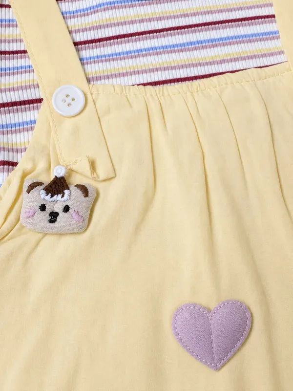 Yellow_Cotton_Blend_Striped_Tee_Suspender_Pinafore_Dress_Set_For_Girls