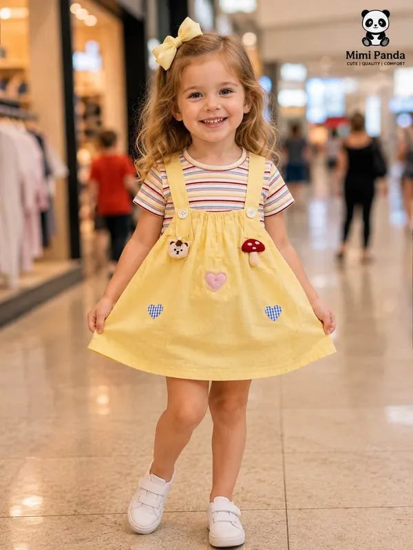 Yellow_Cotton_Blend_Striped_Tee_Suspender_Pinafore_Dress_Set_For_Girls