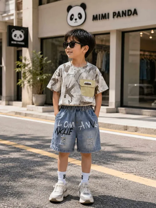 White_Cotton_Polyester_Abstract_Print_Denim_Co_Ord_Set_For_Boys