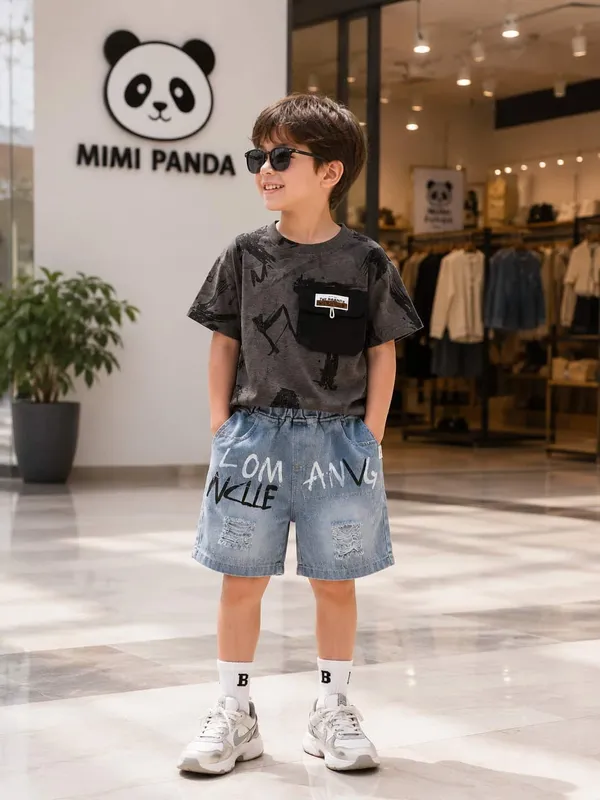 White_Cotton_Polyester_Abstract_Print_Denim_Co_Ord_Set_For_Boys