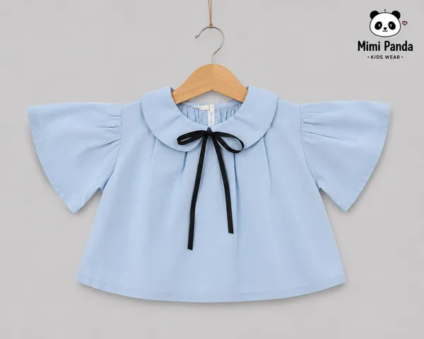 Blue_Cotton_Blend_Flutter_Sleeve_Pleated_Skirt_Co_Ord_Set_For_Girls