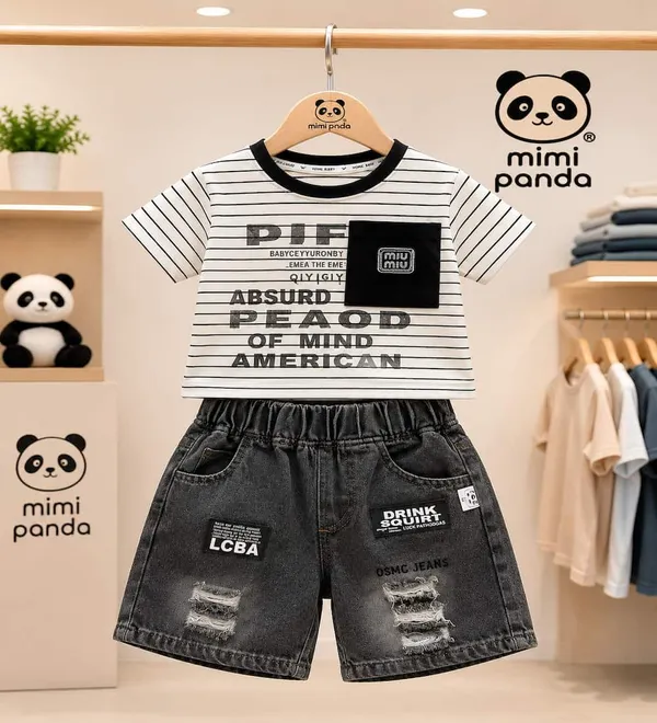 Black_White_Cotton_Relaxed_Stripe_Graphic_Denim_Shorts_Co_Ord_Set_For_Boys