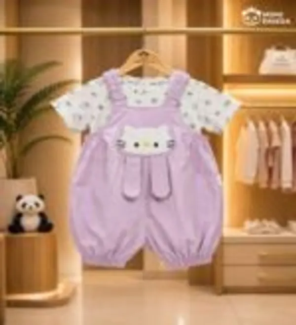 Lavender_Cotton_Blend_Kitty_Applique_Dungaree_Romper_Set_For_Girls