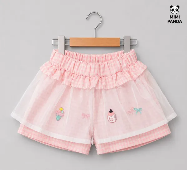 White_Cotton_Blend_Kitty_Bow_Top_Tulle_Layered_Shorts_Co_Ord_Set_For_Girls
