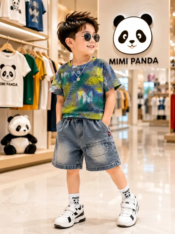 Multicolour_Cotton_Graffiti_Print_Denim_Co_Ord_Set_For_Boys
