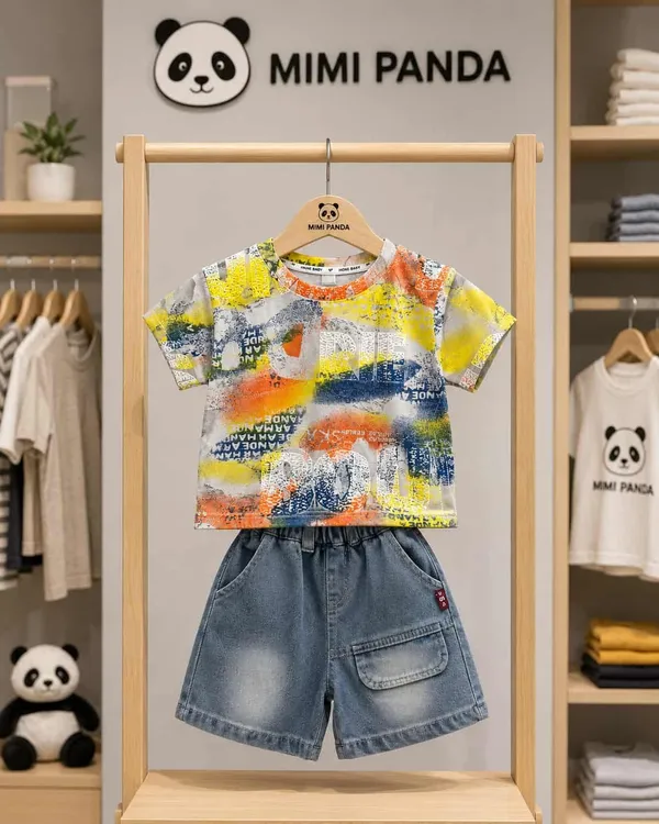 Multicolour_Cotton_Graffiti_Print_Denim_Co_Ord_Set_For_Boys