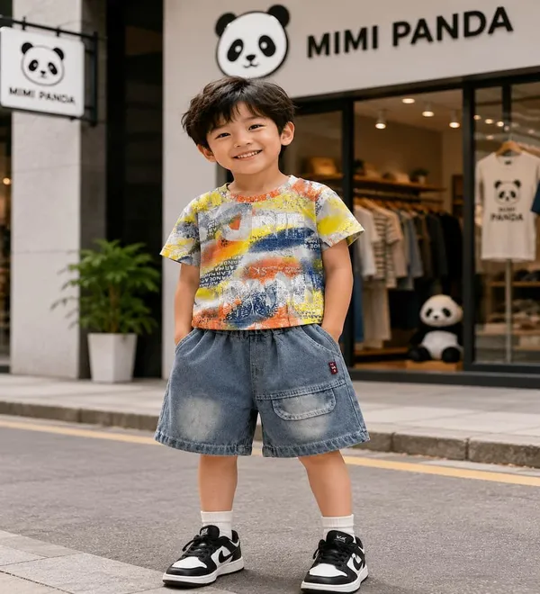 Multicolour_Cotton_Graffiti_Print_Denim_Co_Ord_Set_For_Boys