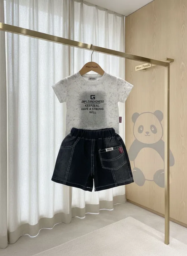 White_Cotton_Graphic_Printed_Denim_Shorts_Set_For_Boys