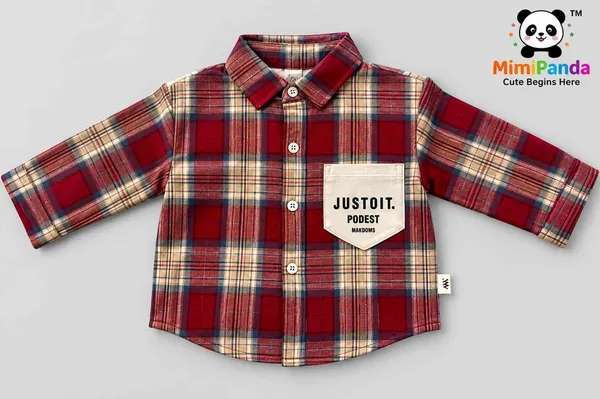 Maroon_Cotton_Polyester_Denim_Check_Co_Ord_Set_For_Boys