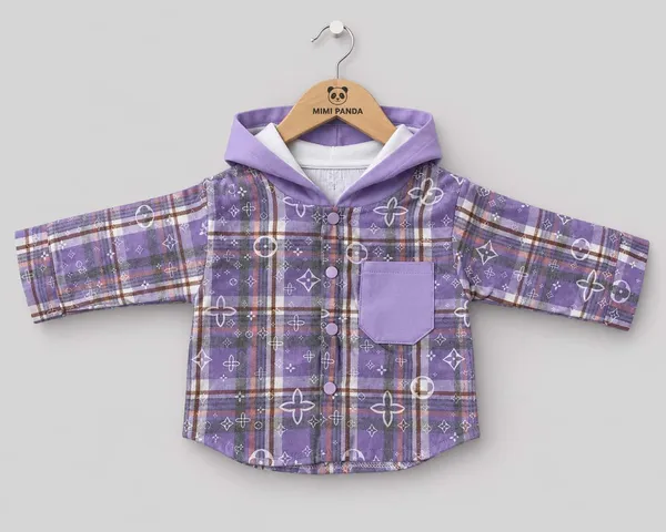 Purple_Cotton_Blend_Plaid_Hooded_Shirt_Wide_Leg_Denim_Co_Ord_Set_For_Girls