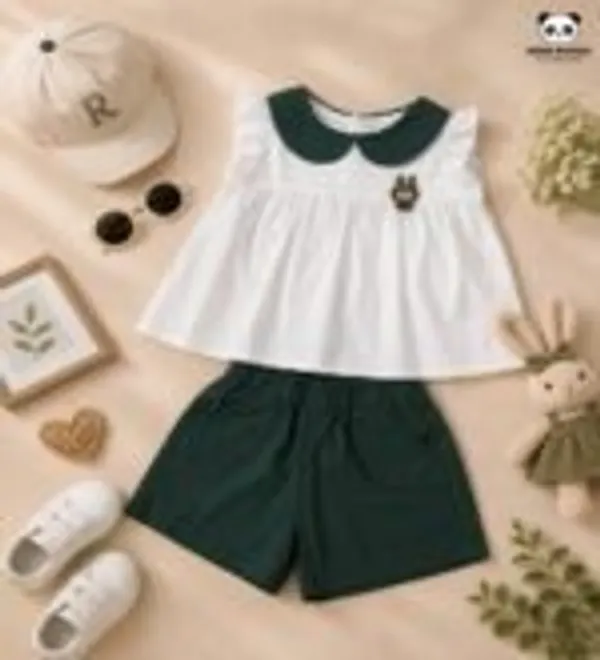 White_Cotton_Peter_Pan_Collar_Top_Shorts_Co_Ord_Set_For_Girls