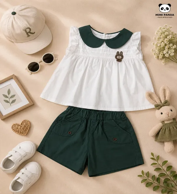 White_Cotton_Peter_Pan_Collar_Top_Shorts_Co_Ord_Set_For_Girls
