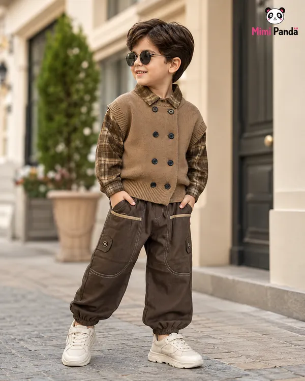 Brown_Cotton_Blend_Check_3_Piece_Winter_Co_Ord_Set_For_Boys