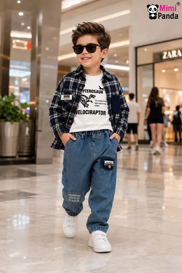 Brown_Cotton_Checked_Shirt_Denim_Jogger_3_Piece_Co_Ord_Set_For_Boys