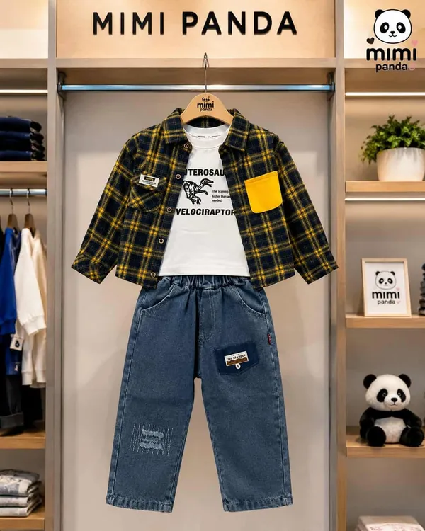 Brown_Cotton_Checked_Shirt_Denim_Jogger_3_Piece_Co_Ord_Set_For_Boys