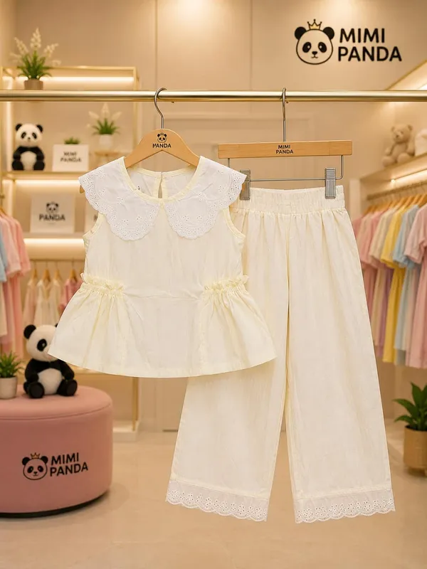 White_Cotton_Relaxed_Lace_Collar_Peplum_Top_Palazzo_Co_Ord_Set_For_Girls