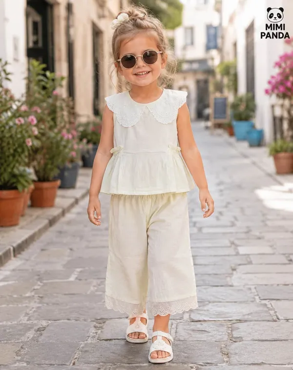 White_Cotton_Relaxed_Lace_Collar_Peplum_Top_Palazzo_Co_Ord_Set_For_Girls