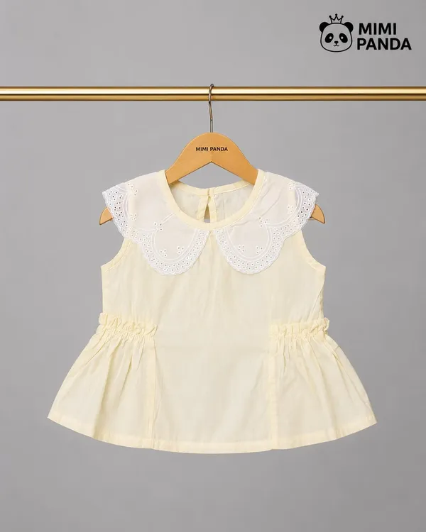 White_Cotton_Relaxed_Lace_Collar_Peplum_Top_Palazzo_Co_Ord_Set_For_Girls
