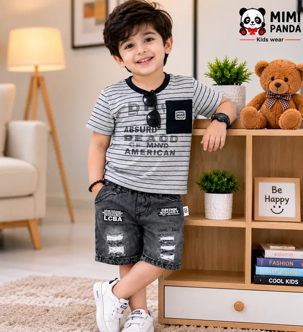 Grey_Cotton_Relaxed_Stripe_Graphic_Denim_Shorts_Co_Ord_Set_For_Boys